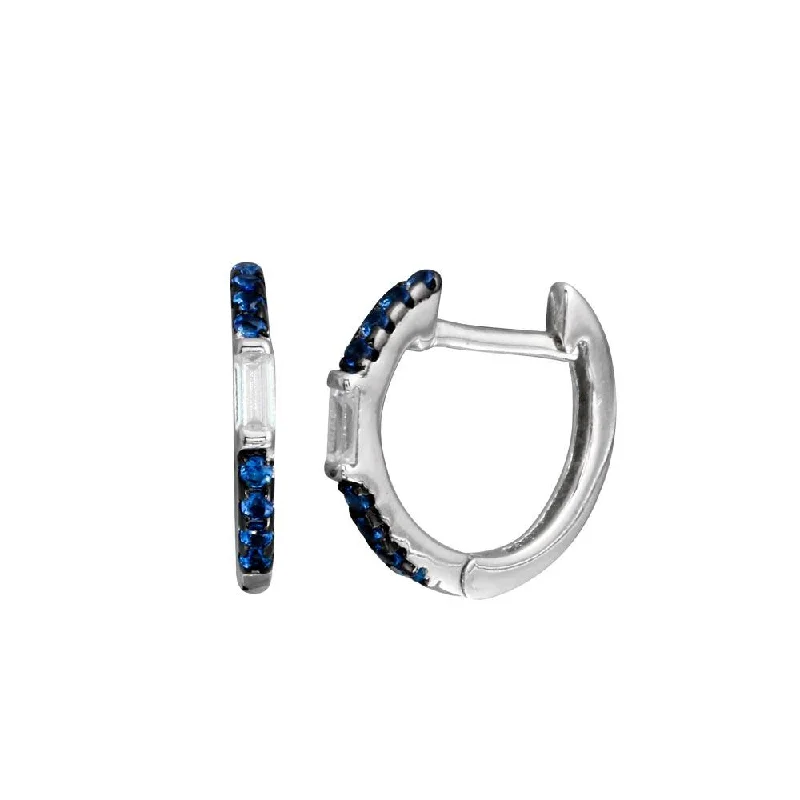 geometric earrings for women -925 Sterling Silver Blue CZ Hoop Earring - BGE00663