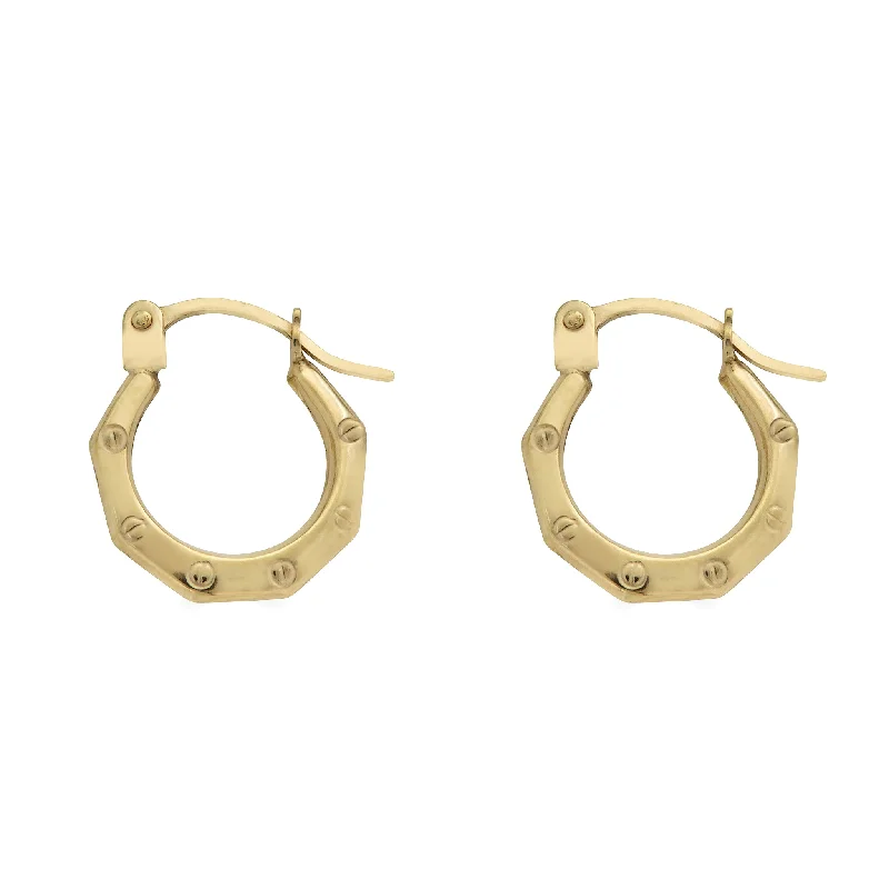 unique pearl earrings for women -14E00370 - 14 Karat Yellow Gold Hexagon Design Latch Back Hoop Earring