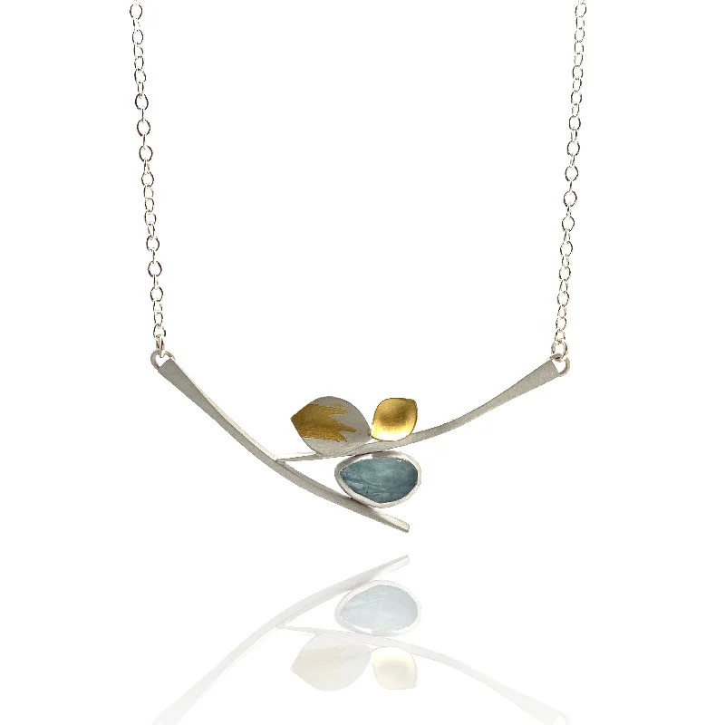 silver necklaces for women -Aquamarine Branches Necklace