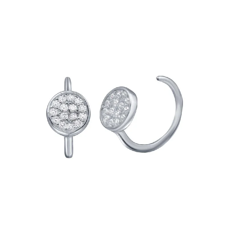 women’s chandelier earrings -Rhodium Plated 925 Sterling Silver CZ Disc Semi-Hoop Earring - STE01314RH