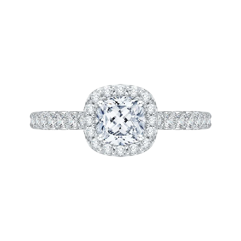 custom-made engagement rings -Cushion Diamond Halo Engagement Ring In 14K White Gold