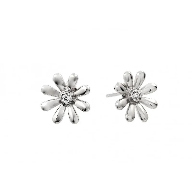 drop earrings for women -Silver 925 Rhodium Plated Flower CZ Stud Earrings - BGE00396