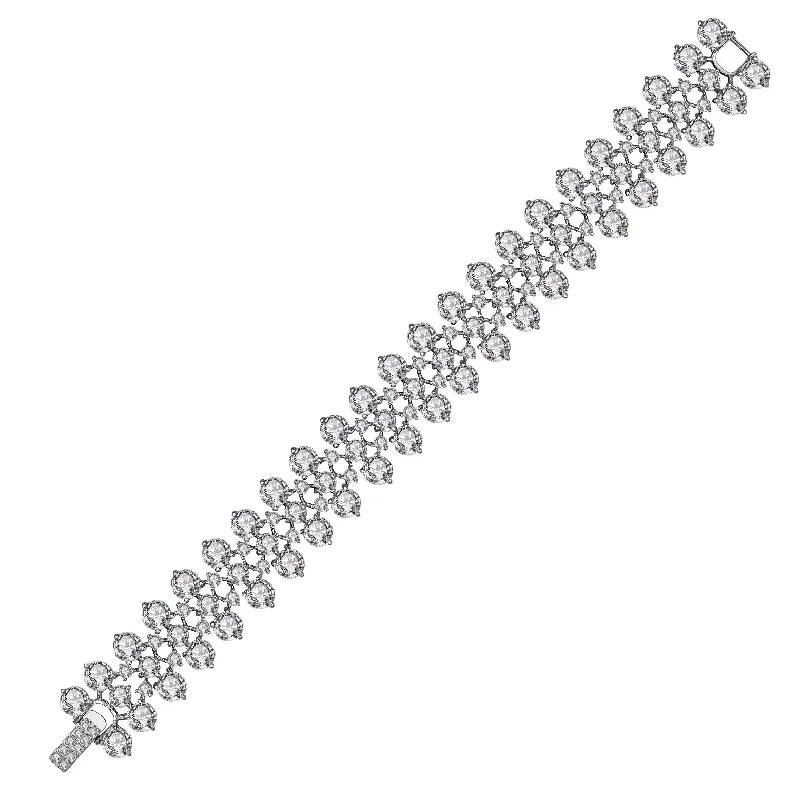 Sterling Silver White Gold Plated with Clear Cubic Zirconia Modern Tennis Bracelet