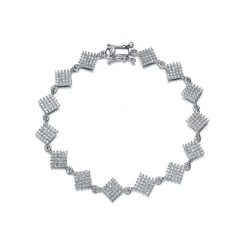 GENEVIVE Sterling Silver Cubic Zirconia Square Bracelet