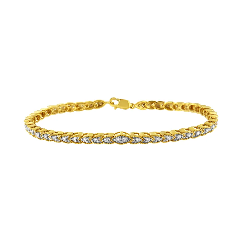 10K Yellow Gold Plated .925 Sterling Silver 1 cttw Prong-Set Diamond Pear Shape Link Bracelet