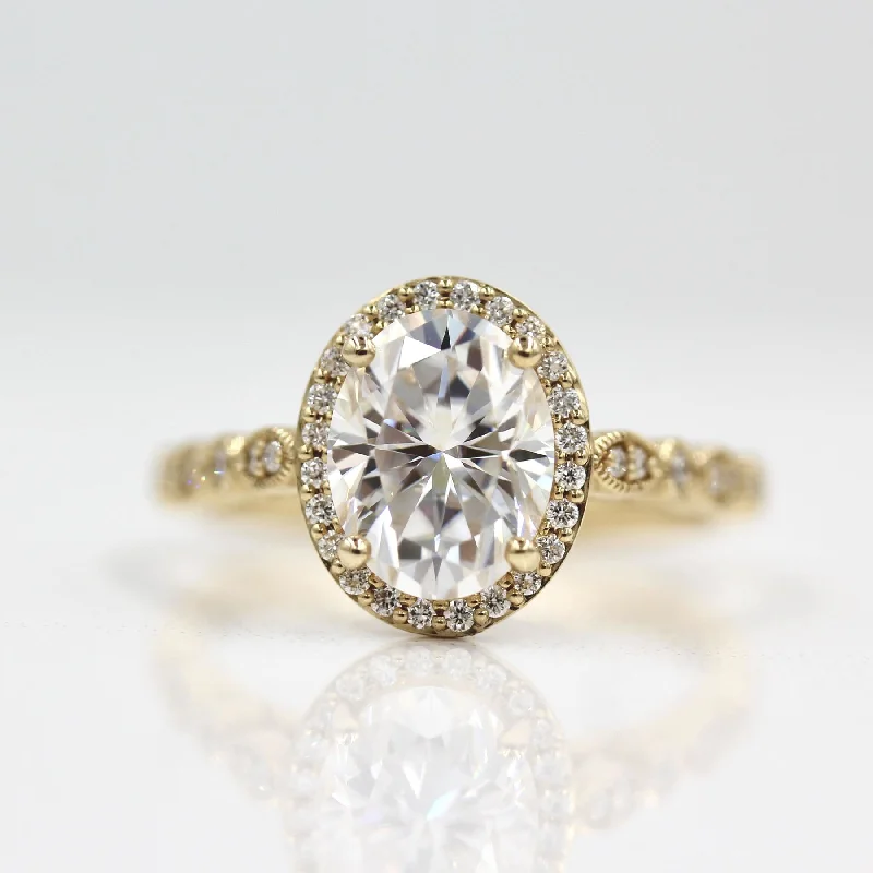 fancy engagement rings -2ct Oval Cut Halo Moissanite Diamond Engagement Ring