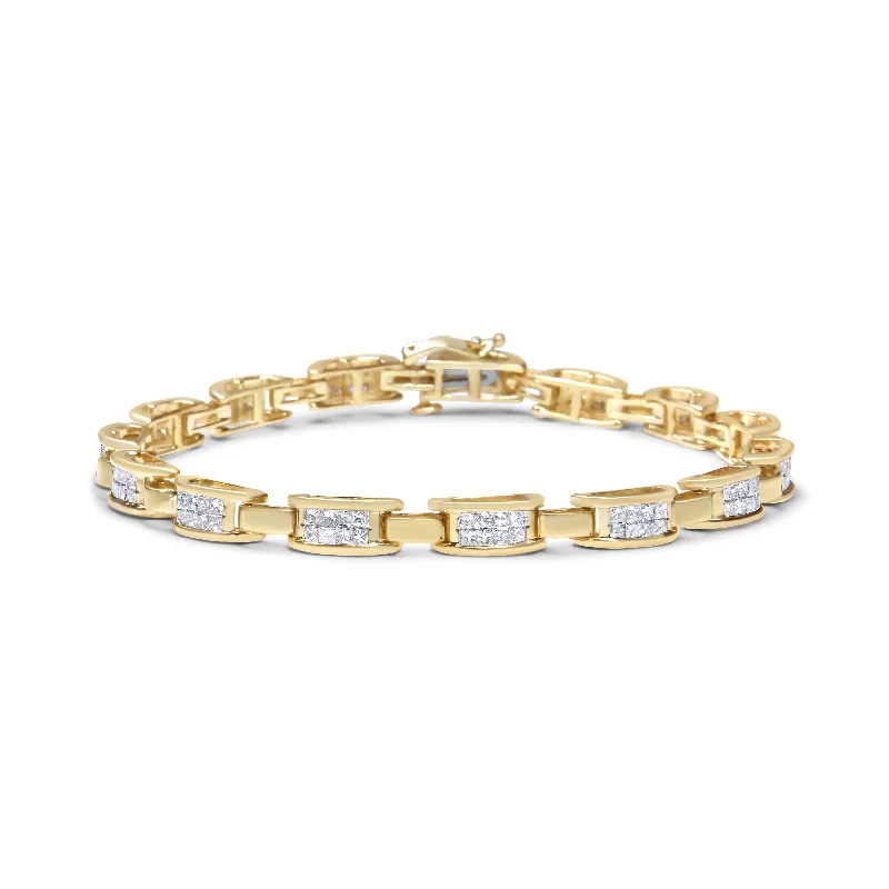 10K Yellow Gold 2.0 Cttw Invisible-Set Princess Cut Diamond Rectangular Link Bracelet