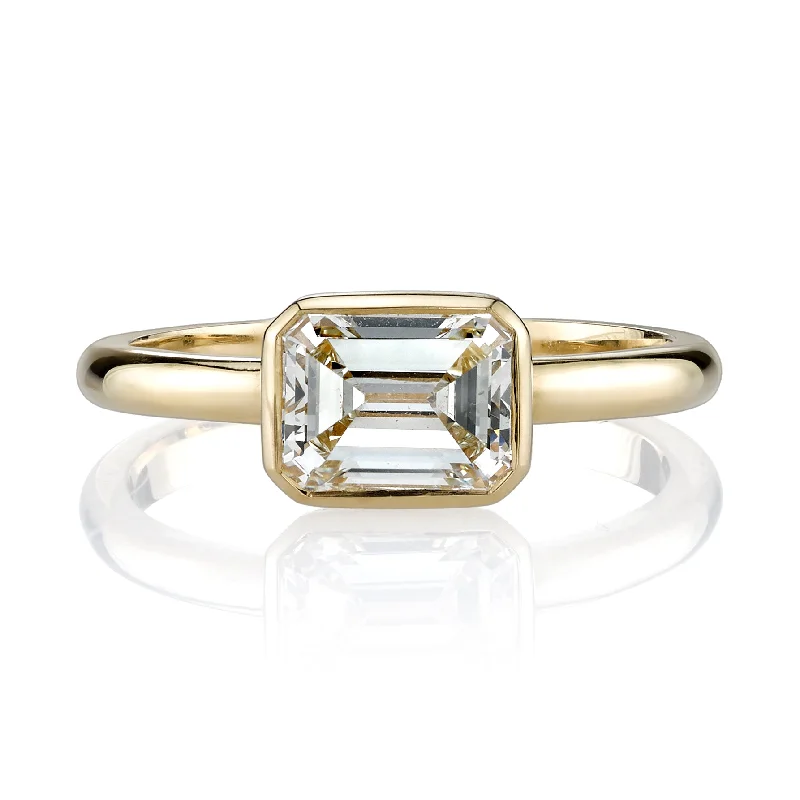 personalized engagement rings -1.28ct Emerald Cut Bezel Moissanite East West Solitaire Diamond Engagement Ring