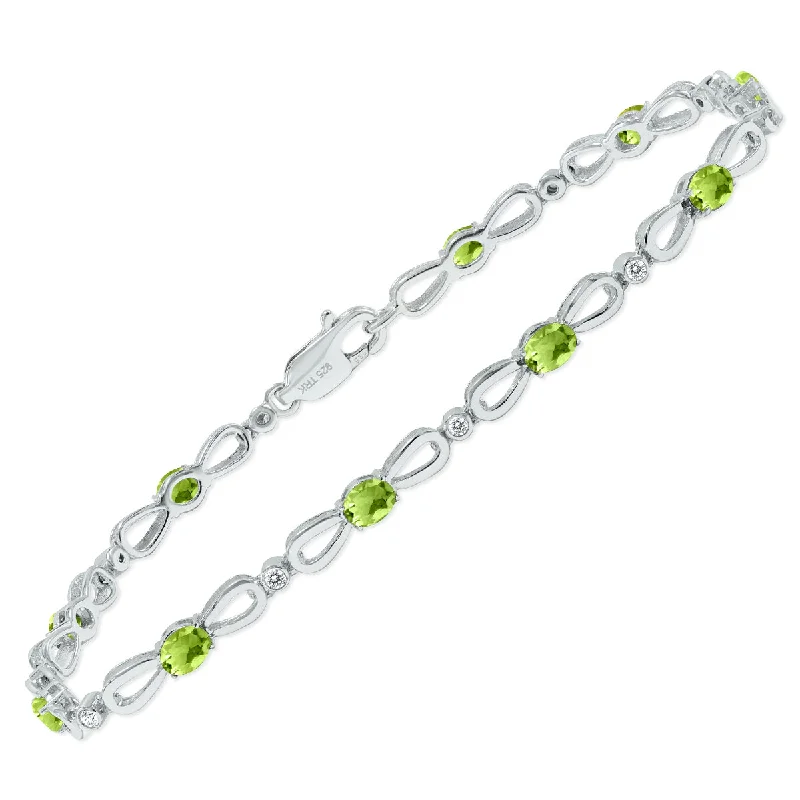 Peridot And Natural Diamond Ribbon Loop Bracelet In .925 Sterling Silver