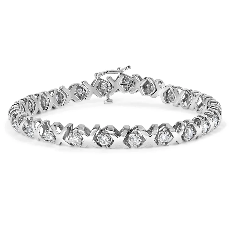 10k White Gold 2.00 Cttw Round-Cut Diamond "XOXO" Link 7" Bracelet