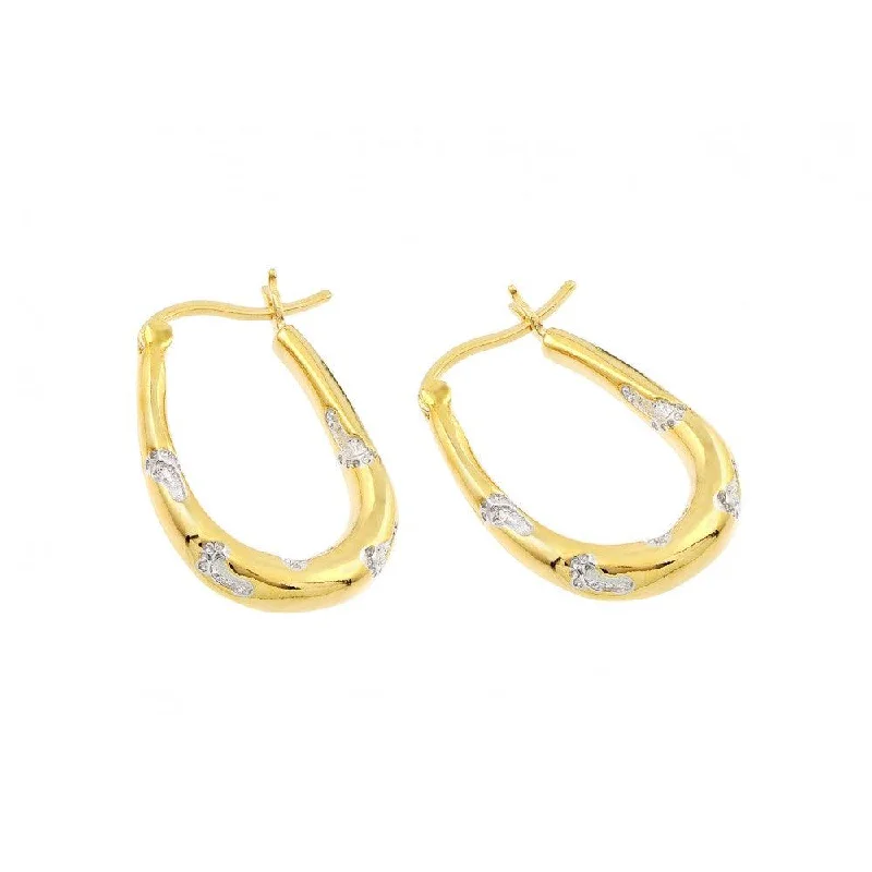 high-end earrings for women -Clearance-Silver 925 Gold Plated Foot Print CZ Inlay Hoop Earrings BGE00120