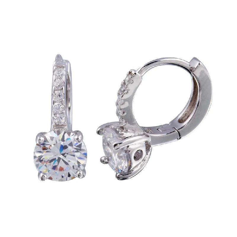 creative earrings for women -Rhodium Plated 925 Sterling Silver Round CZ huggie hoop Earring 6mm - STE01248