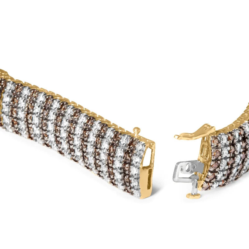 10K Yellow Gold 10-1/3 Cttw Alternating Coco Color and White Diamond 5 Row Tennis Bracelet