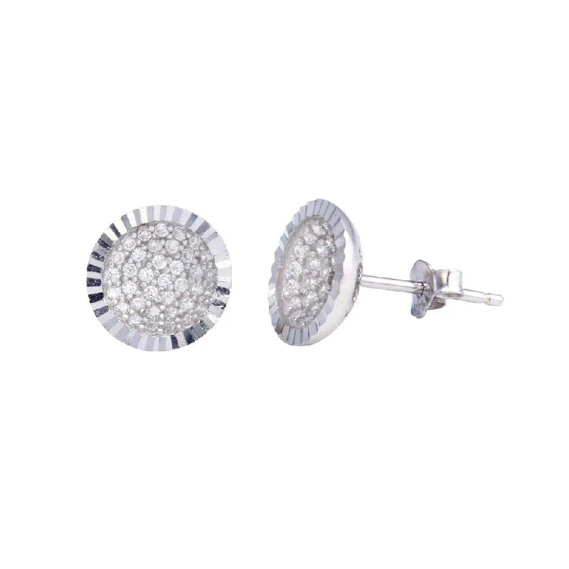 intricate design earrings for women -Rhodium Plated 925 Sterling Silver CZ Encrusted DC Bowl Shape Stud Earrings - STE01219