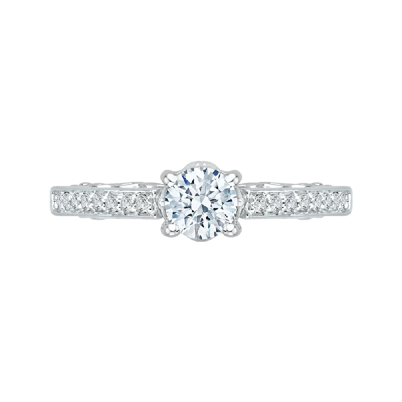 antique engagement rings -Round Diamond Engagement Ring In 14K White Gold