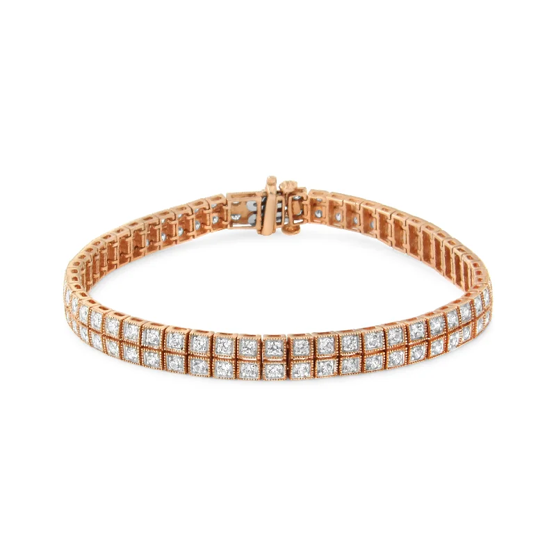 14K Rose Gold 3.0 Cttw Lab Grown Diamond Two Row Milgrain 7" Inch Tennis Bracelet