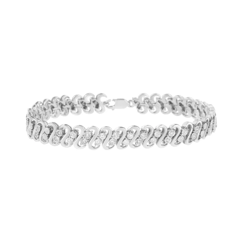 .925 Sterling Silver 1/4 cttw Round-Cut Diamond Double Row Wrapped S-Link Bracelet