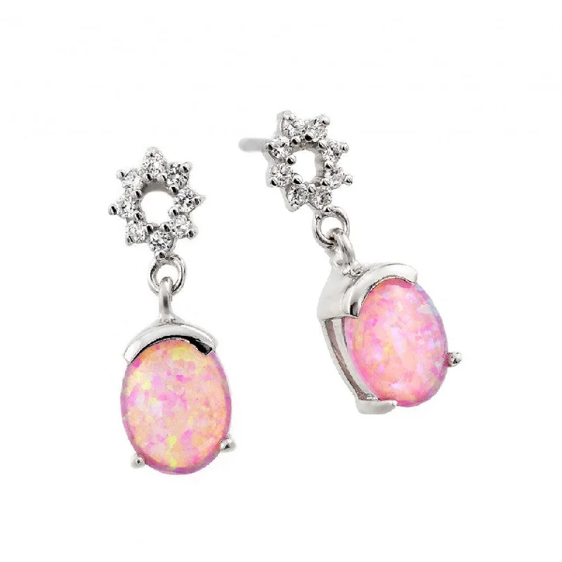 gold drop earrings for women -Silver 925 Rhodium Plated Pink Square CZ Dangling Stud Earrings - STE00735