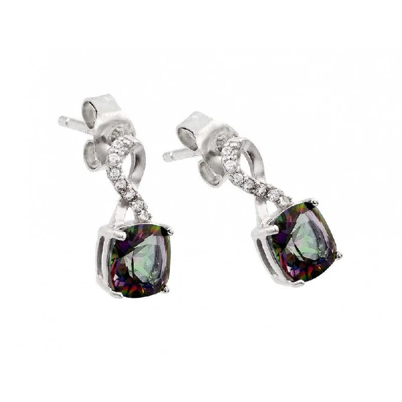 mixed metal earrings for women -Silver 925 Rhodium Plated Synthetic Mystic Topaz Dangling Stud Earrings - STE00945