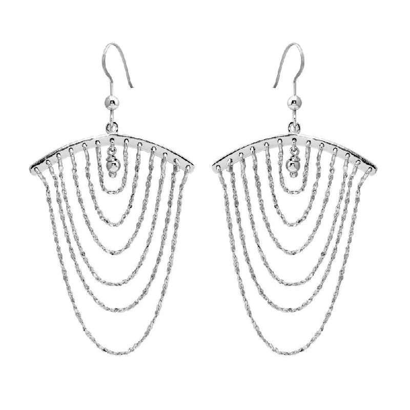 bold earrings for women -Rhodium Plated 925 Sterling Silver Dangling Chain Earrings - SOE00019