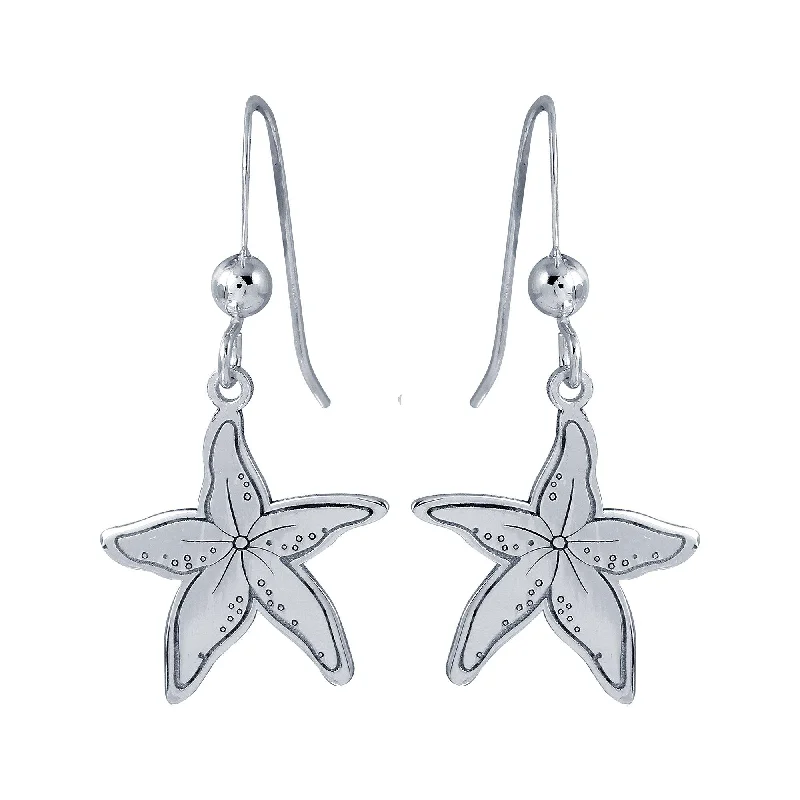 chandelier earrings for women -Rhodium Plated 925 Sterling Silver Dangling Starfish Earrings - SOE00038