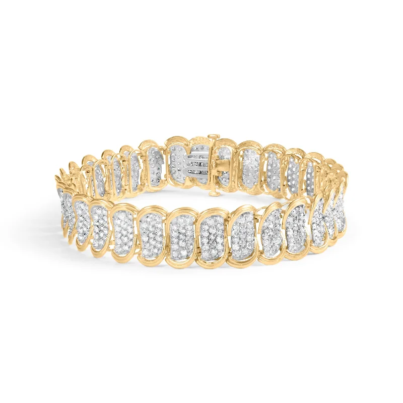 10k Yellow Gold 5.00 Cttw Diamond Oval Banded Link Bracelet