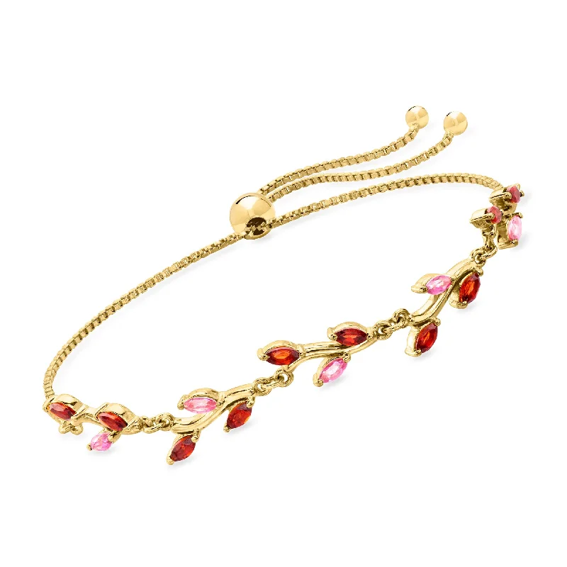 RS Pure by Ross-Simons Garnet and . Pink Topaz Leaf Bolo Bracelet in 18kt Gold Vermeil