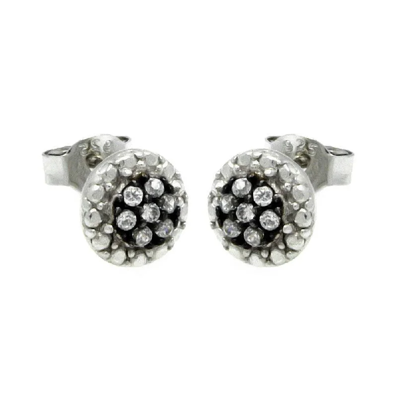 luxury diamond earrings for women -Silver 925 Black and Silver Rhodium Plated Round CZ Stud Earrings - STE00892