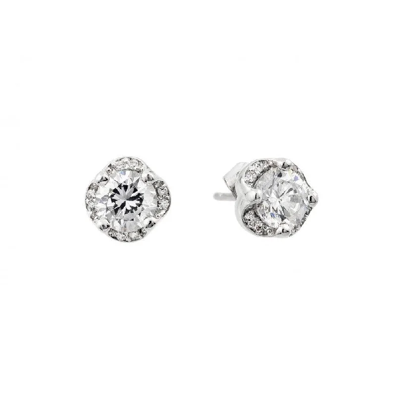 women’s silver drop earrings -Silver 925 Rhodium Plated Round Clear CZ Stud Earrings - BGE00415