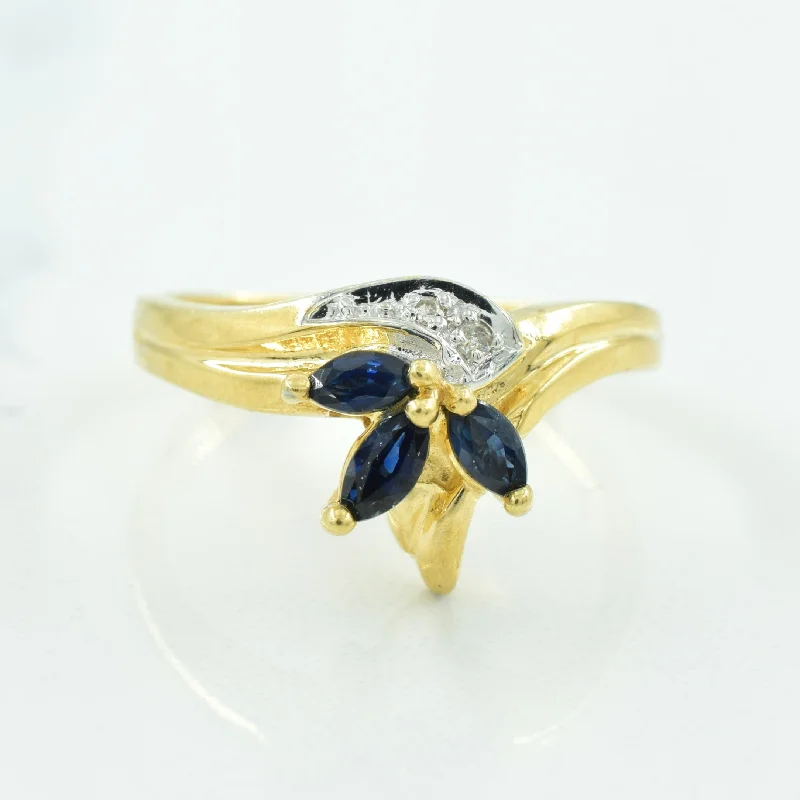 Blue Sapphire & Diamond Chevron Ring | 0.21ctw, 0.02ctw | SZ 6.5 |