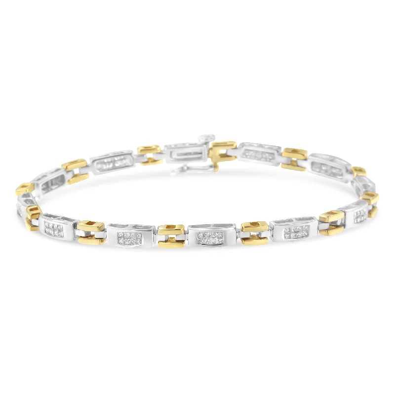 10K Two-Tone Gold Princess Cut Diamond Geo Link Bracelet