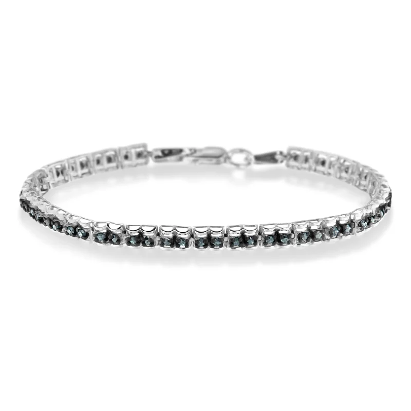 Black Rhodium over .925 Sterling Silver 1.0 Cttw Rose Cut Diamond Double-Link 7" Tennis Bracelet