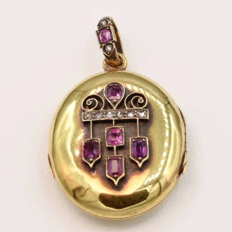 personalized engraved necklaces for women -Antique 18K Yellow Gold English Victorian Locket with Rubies and Diamonds