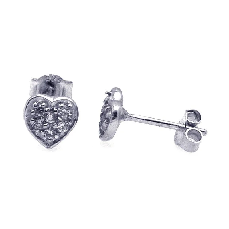 pearl earrings for women -Silver 925 Rhodium Plated CZ Heart Stud Earrings - STE00009