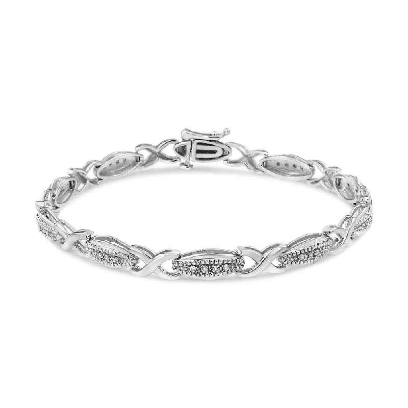 .925 Sterling Silver 1/5 Cttw Round-Cut Diamond "X" Link Bracelet