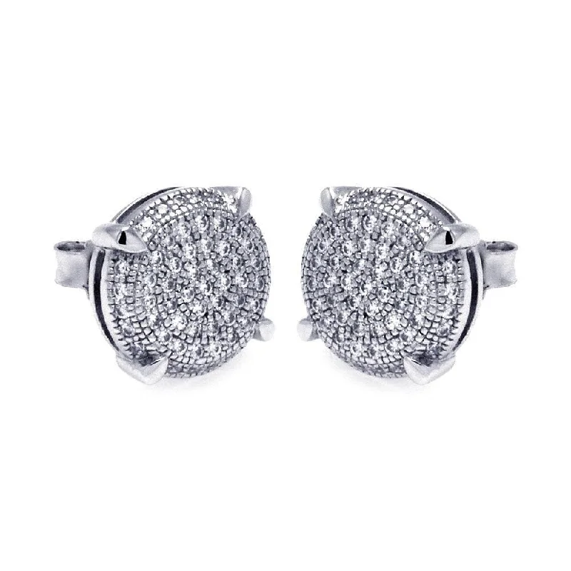 vintage-inspired earrings for women -Silver 925 Rhodium Plated Micro Pave Clear Circle CZ Stud Earrings - ACE00046