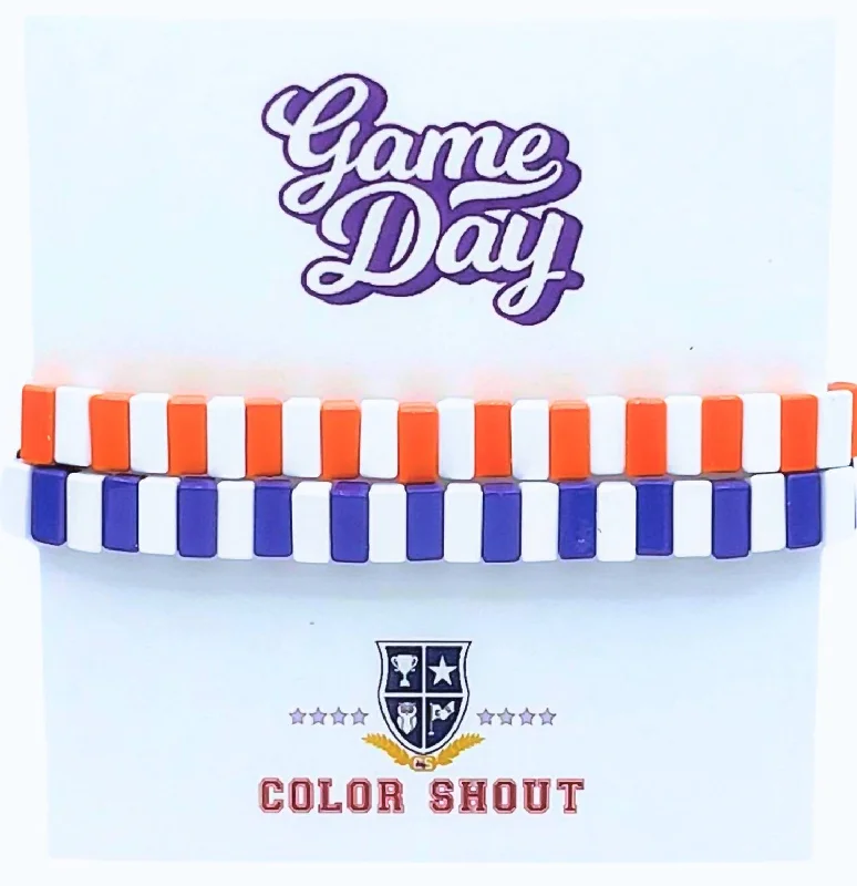 Unisex - Game Day: Team Colors Enamel Tile Double Stack Bracelet In Orange/purple