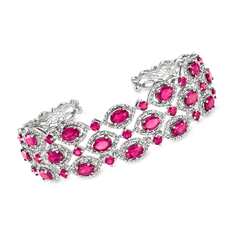 Ross-Simons Pink Topaz and . White Zircon Cuff Bracelet in Sterling Silver