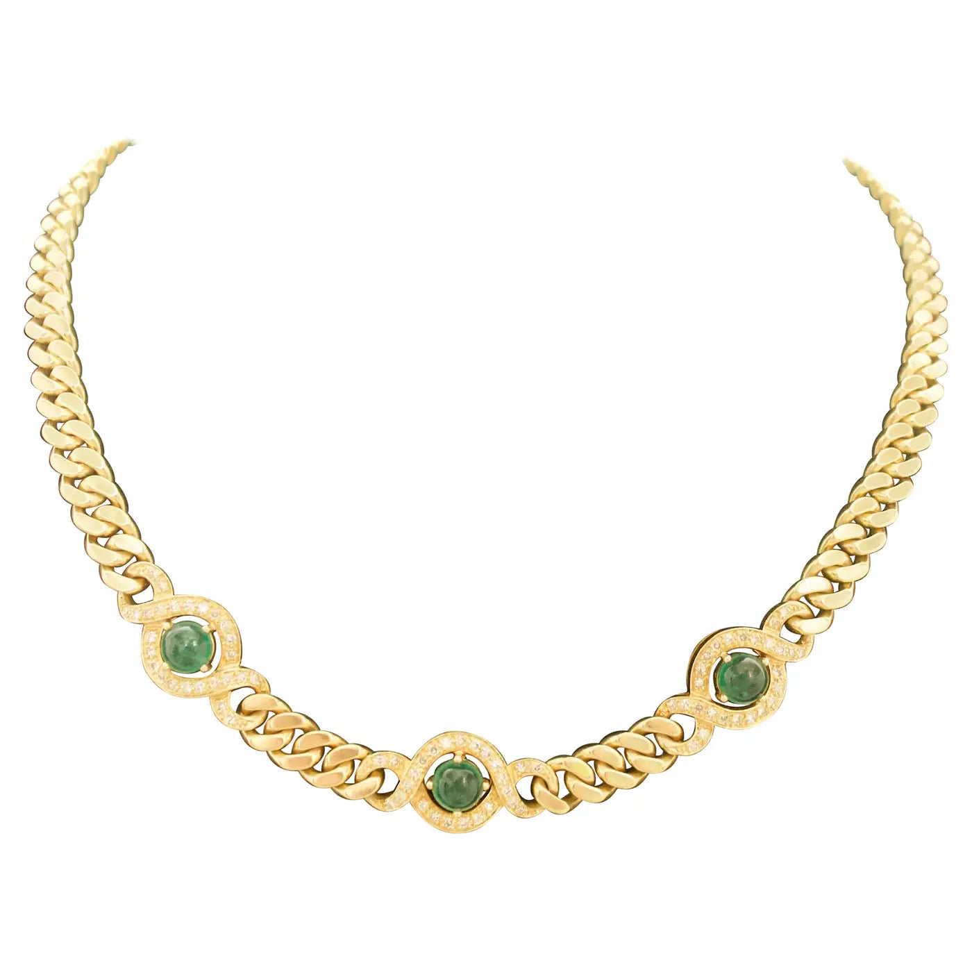 creative design necklaces for women -Emerald and Diamond Vintage "Cuban Link" Necklace in 18k Yellow Gold