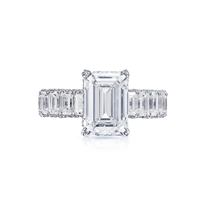 rose gold engagement rings -LUCIA 9 Carat Emerald Cut Lab Grown Diamond Engagement Ring. Emerald Cut Eternity Band.  IGI Certified