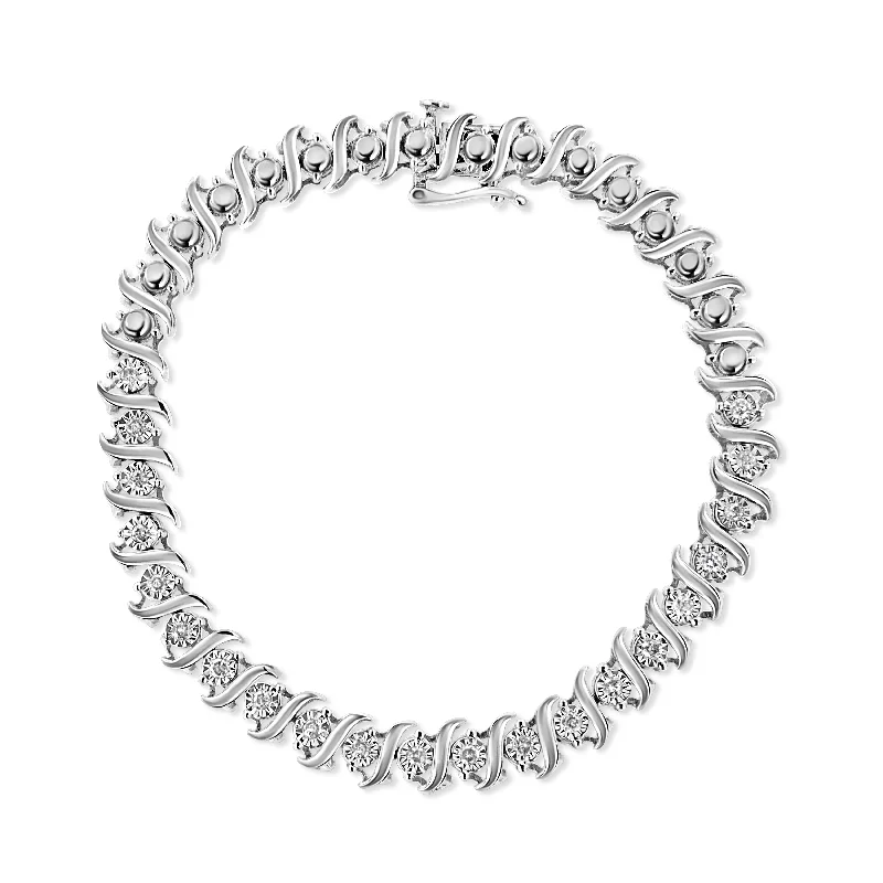 .925 Sterling Silver 1/2 Cttw Diamond Miracle Set "S" Link Tennis Bracelet