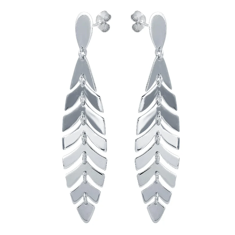 chic earrings for women -Rhodium Plated 925 Sterling Silver Dangling Flexible Leaves Earrings - SOE00028