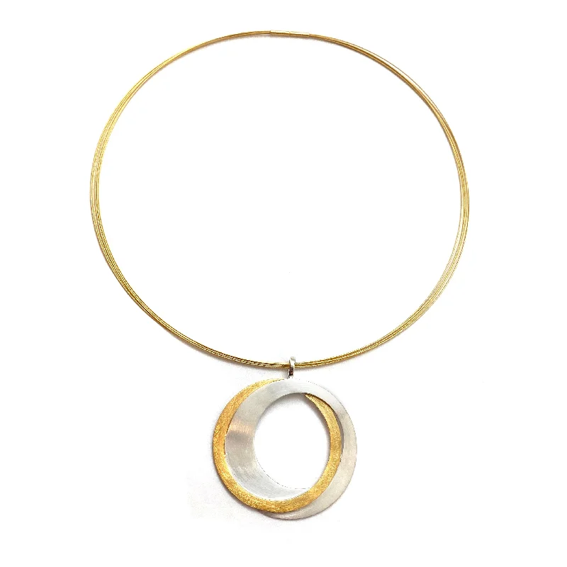 silver chain necklaces for women -Two Tone Interlocking Circle Necklace - Cable