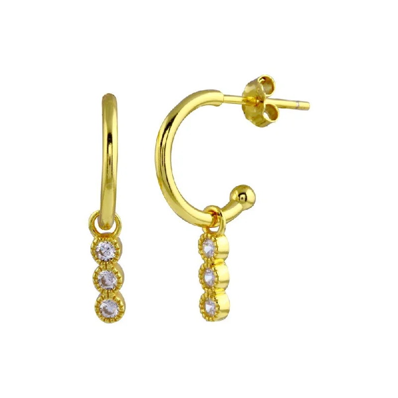 chunky earrings for women -Gold Plated 925 Sterling Silver CZ Dangling Hoop Earring - STE01283