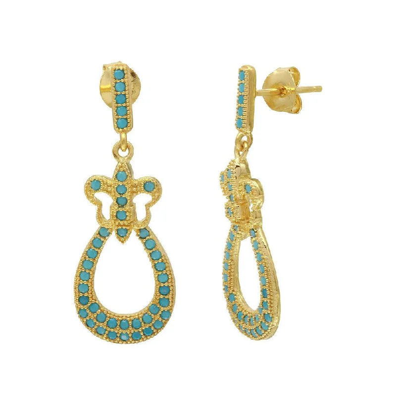 artistic earrings for women -Gold Plated 925 Sterling Silver Dangling  Filigree Turquoise Stone Earrings - BGE00506GP