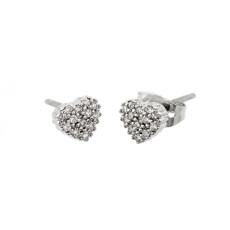 gemstone earrings for women -Silver 925 Rhodium Plated Clear Heart CZ Stud Earrings - STE00884CLR