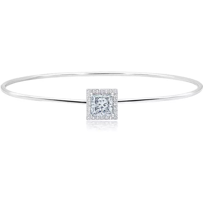 CRISLU Square Solitaire Bangle Finished in Pure Platinum