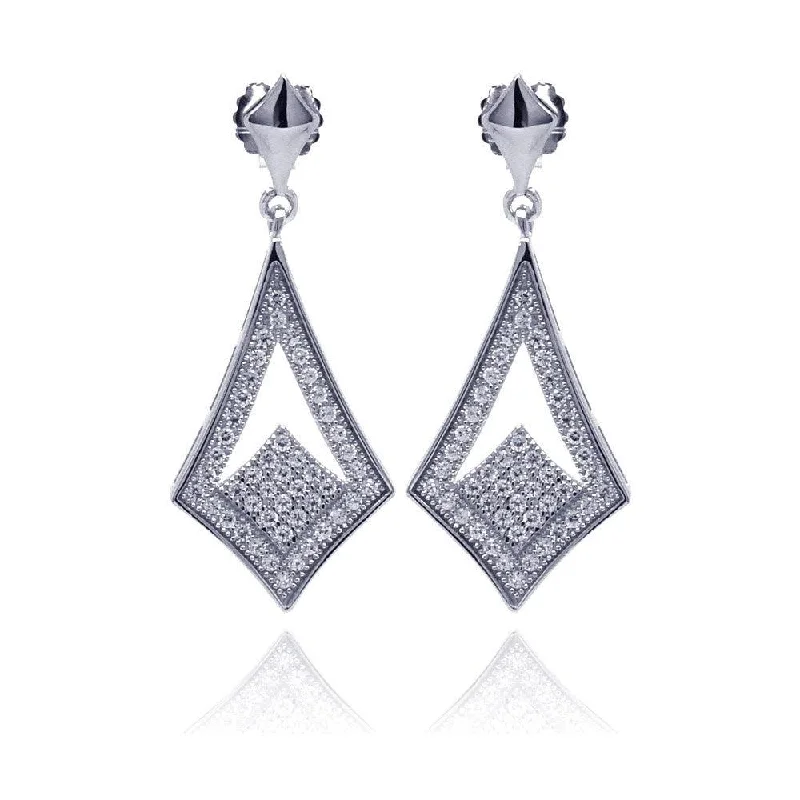 dangle earrings for women -Silver 925 Rhodium Plated Micro Pave Clear Open Sharp Marquis CZ Dangling Stud Earrings - ACE00039