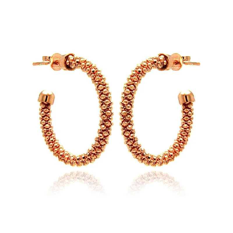 chunky earrings for women -Silver 925 Rose Gold Plated Crescent Hoop Earrings - ITE00038RGP