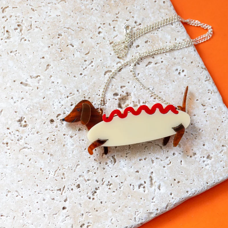 long necklaces for women -Dachshund Hot Dog Costume Necklace